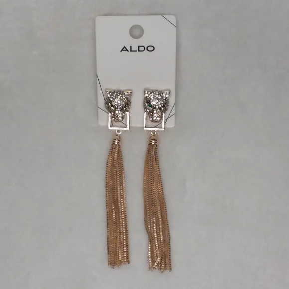 Aldo Jewelry Dangle Pierce Earrings Panther Gold Tone Aldo